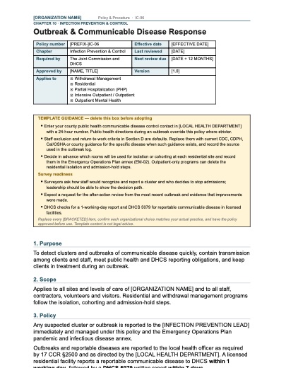 IC-06 Outbreak & Communicable Disease Response, first page