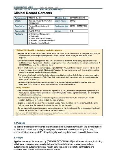 IM-01 Clinical Record Contents, first page