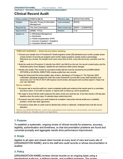 IM-03 Clinical Record Audit, first page