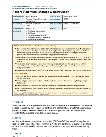 IM-04 Record Retention, Storage & Destruction, first page