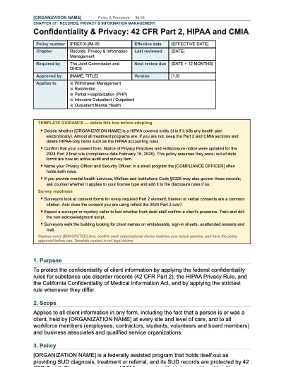 IM-05 Confidentiality & Privacy: 42 CFR Part 2, HIPAA and CMIA, first page