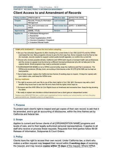 IM-10 Client Access to and Amendment of Records, first page