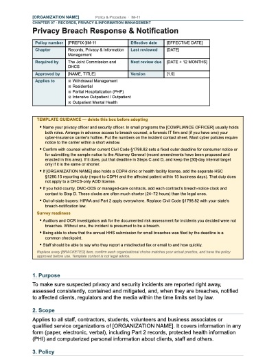 IM-11 Privacy Breach Response & Notification, first page