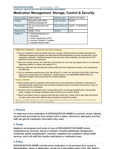 MM-01 Medication Management: Storage, Control & Security, first page