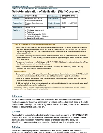 MM-02 Self-Administration of Medication (Staff-Observed), first page