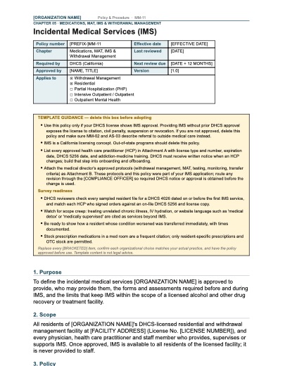 MM-11 Incidental Medical Services (IMS), first page