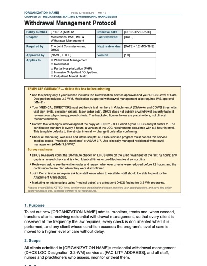 MM-12 Withdrawal Management Protocol, first page