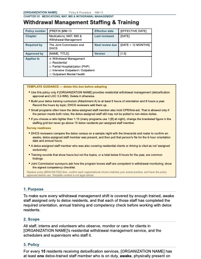 MM-13 Withdrawal Management Staffing & Training, first page