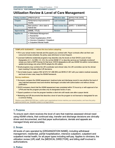 PI-02 Utilization Review & Level of Care Management, first page
