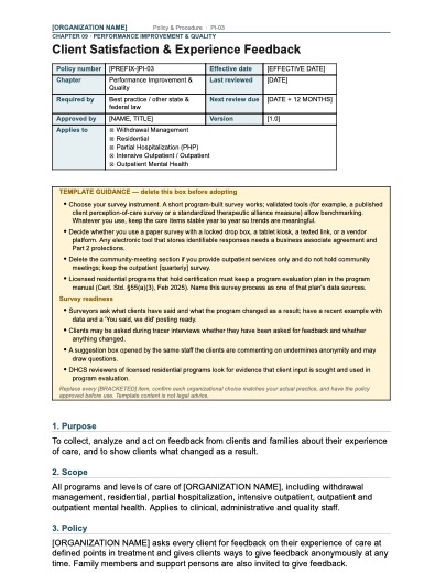 PI-03 Client Satisfaction & Experience Feedback, first page