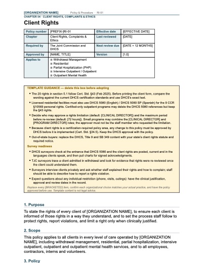 RI-01 Client Rights, first page