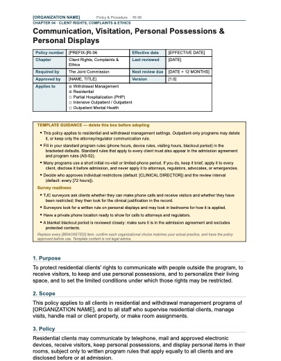 RI-06 Communication, Visitation, Personal Possessions & Personal Displays, first page