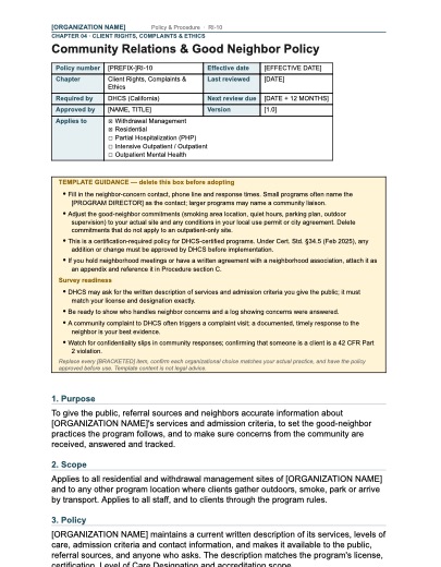 RI-10 Community Relations & Good Neighbor Policy, first page