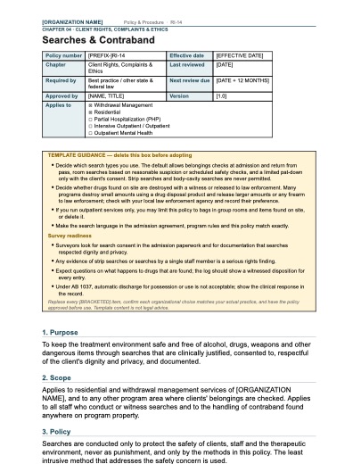 RI-14 Searches & Contraband, first page
