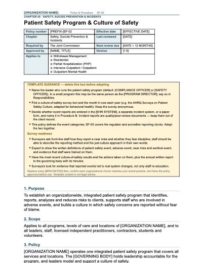 SF-02 Patient Safety Program & Culture of Safety, first page