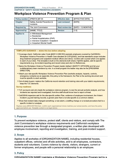 SF-04 Workplace Violence Prevention Program & Plan, first page
