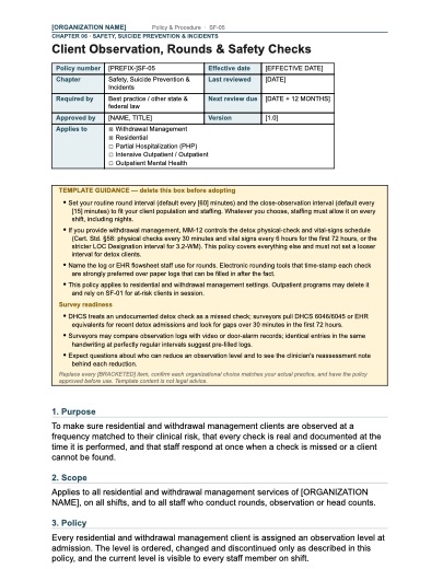 SF-05 Client Observation, Rounds & Safety Checks, first page