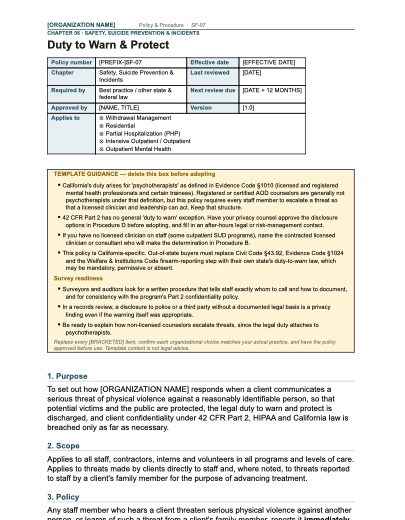 SF-07 Duty to Warn & Protect, first page