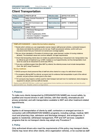 SF-08 Client Transportation, first page