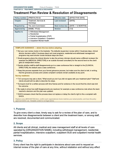 TS-02 Treatment Plan Review & Resolution of Disagreements, first page