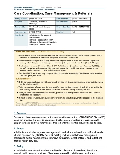 TS-04 Care Coordination, Case Management & Referrals, first page