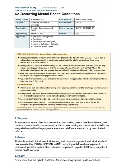 TS-05 Co-Occurring Mental Health Conditions, first page