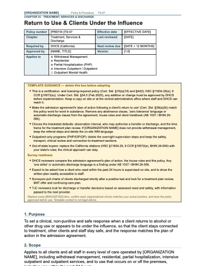 TS-07 Return to Use & Clients Under the Influence, first page