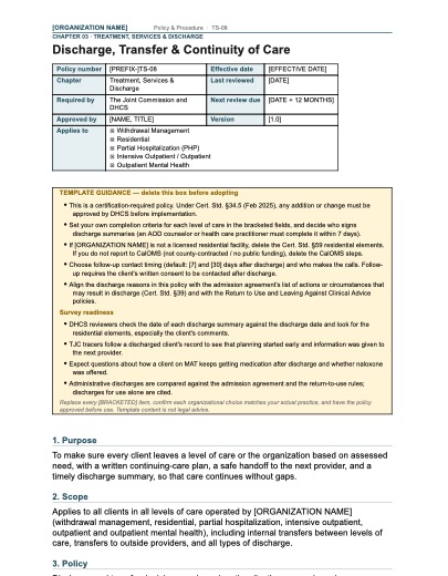 TS-08 Discharge, Transfer & Continuity of Care, first page