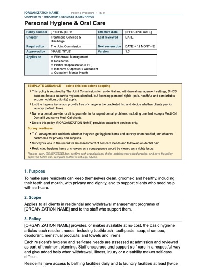 TS-11 Personal Hygiene & Oral Care, first page