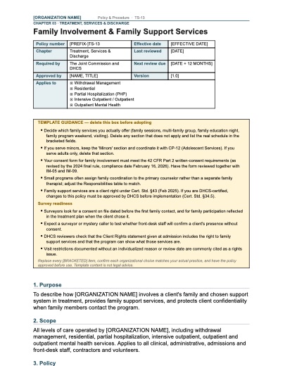 TS-13 Family Involvement & Family Support Services, first page