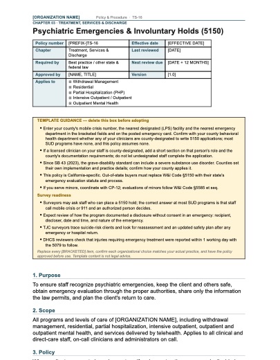 TS-16 Psychiatric Emergencies & Involuntary Holds (5150), first page