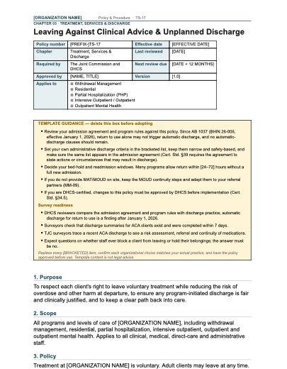 TS-17 Leaving Against Clinical Advice & Unplanned Discharge, first page